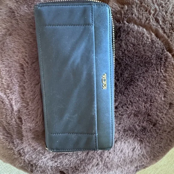 Tumi Black Zip Around Wallet with Gold Accent - Picture 5 of 6